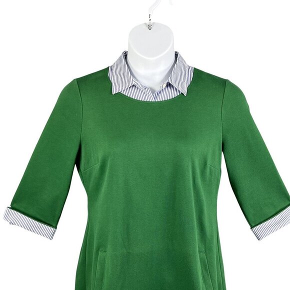 Talbots Womens M Green Stripe Collared Polo Pique Dress Pockets Academia Preppy - Picture 16 of 16